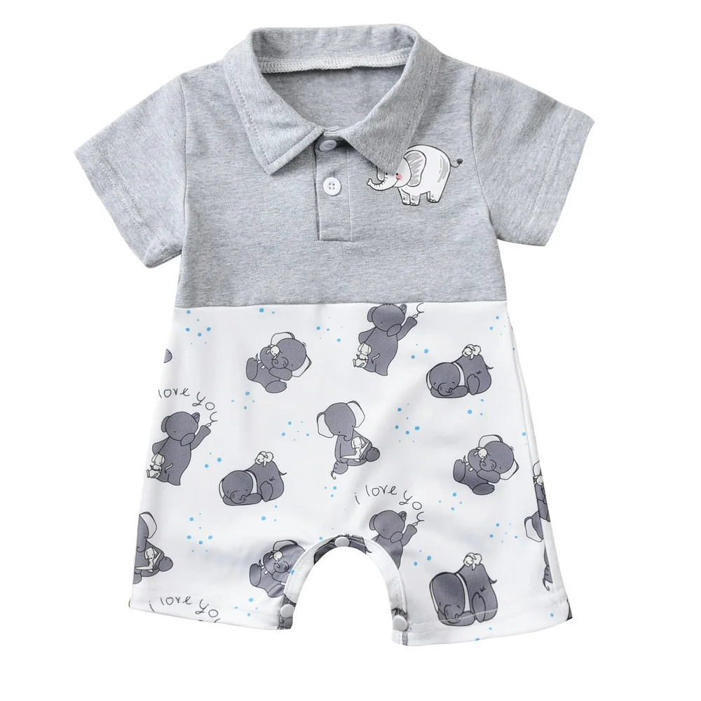 

Baby Elephant Print Romper Short Sleeve Animal New Born Baby Boys Girls Cotton Jumpsuits Sumemr Cute Infant Clothing 0-12M D30