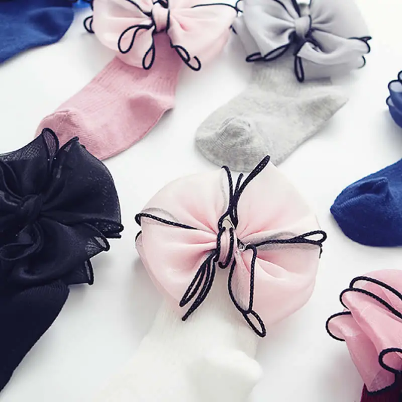 Носки детские хлопковые черные с бантом | Детская одежда и обувь