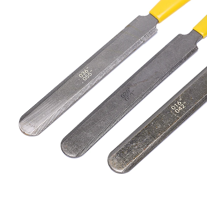 

Carbon Steel Nut File Set, Guitar Double Sided Gauged Nut Slotting File -Set Of 3