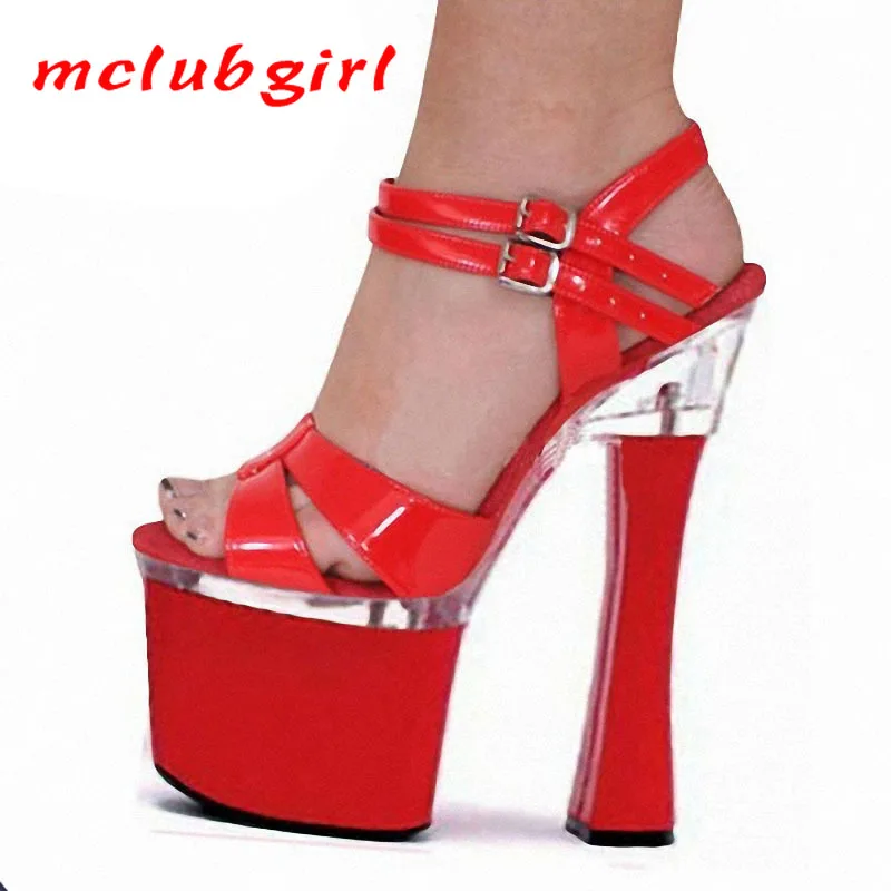 

Mclubgirl Women Sexy Platfrom 18CM Super High Heels Sandsls Super High-heeled Shoes Waterproof Wine Glass Women's Shoes LYP