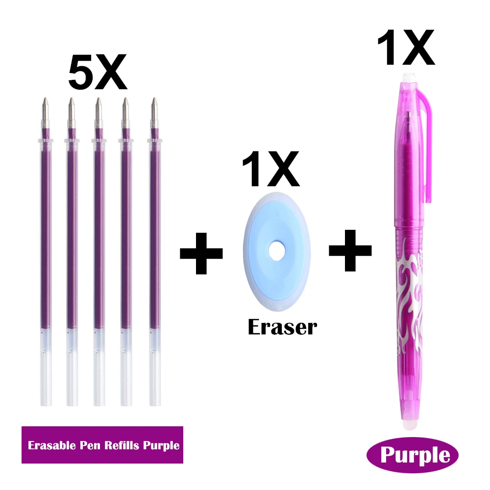 7PCS Purple 7 шт./лот, стираемая ручка, набор для заправки, моющаяся ручка, многоцветные чернила, 0,5 мм, стираемая ручка, стержень, школьные, офисные, канцелярские принадлежности - Цвет: 7PCS Purple