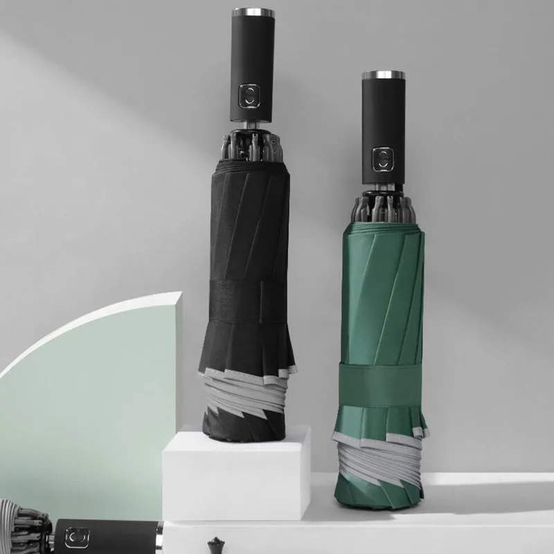 Online Ombrello Automatico Ombrello Da Lavoro Pieghevole Inverso Con Strisce Riflettenti Ombrelli Pioggia Per Uomo Donna Parasole Antivento Maschile