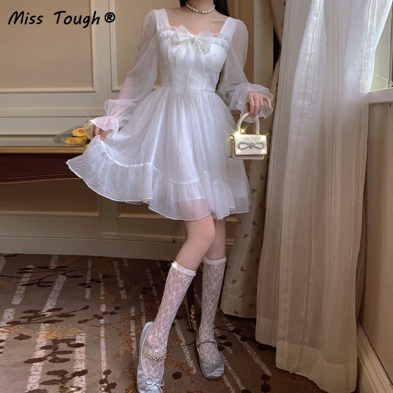 Осеннее белое милое сказочное платье женское праздвечерние чное мини-платье