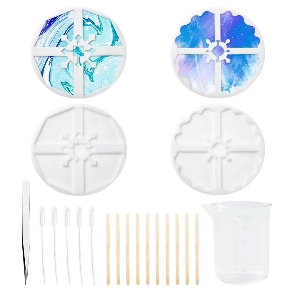 

Transparent Silicone Mould Tool Set with Pipettes Measuring Cup Stainless Iron Tweezers Wood Sticik Epoxy Resin Mold for Jewelry