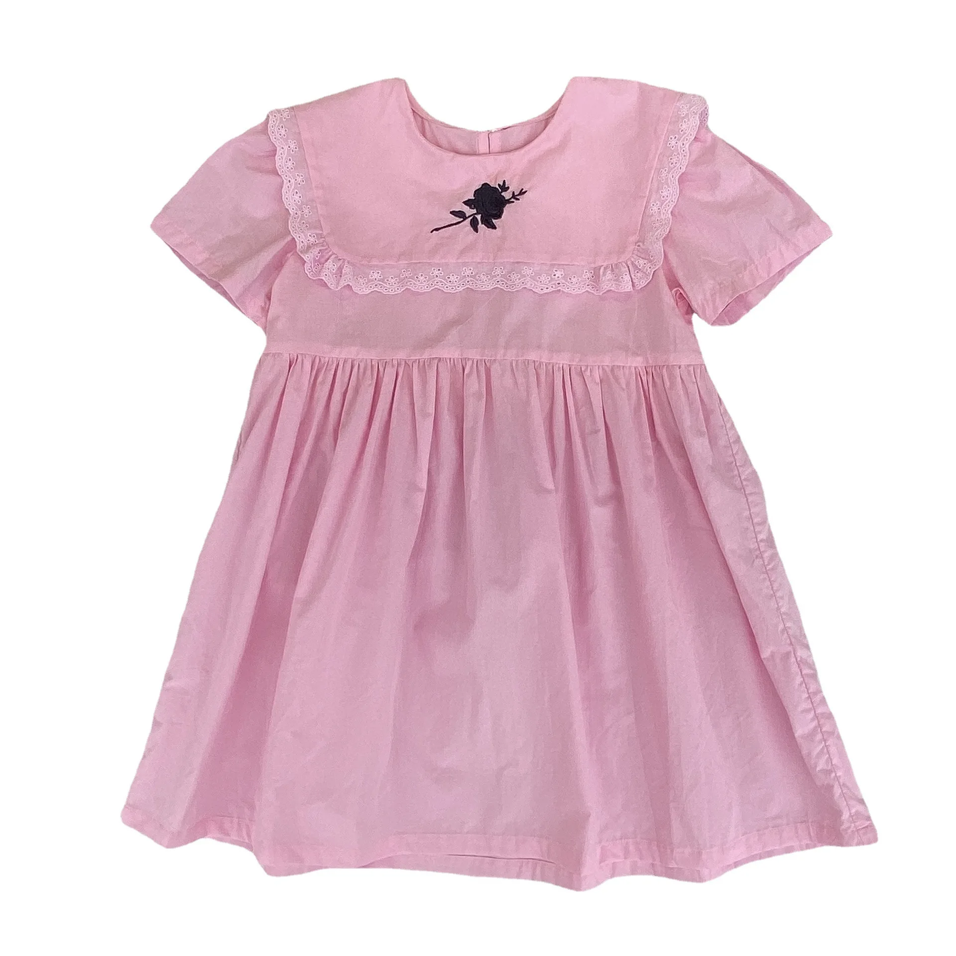 

Summer 2021 Girls salior collar embroidery short sleeve princess dresses cotton loose casual dress
