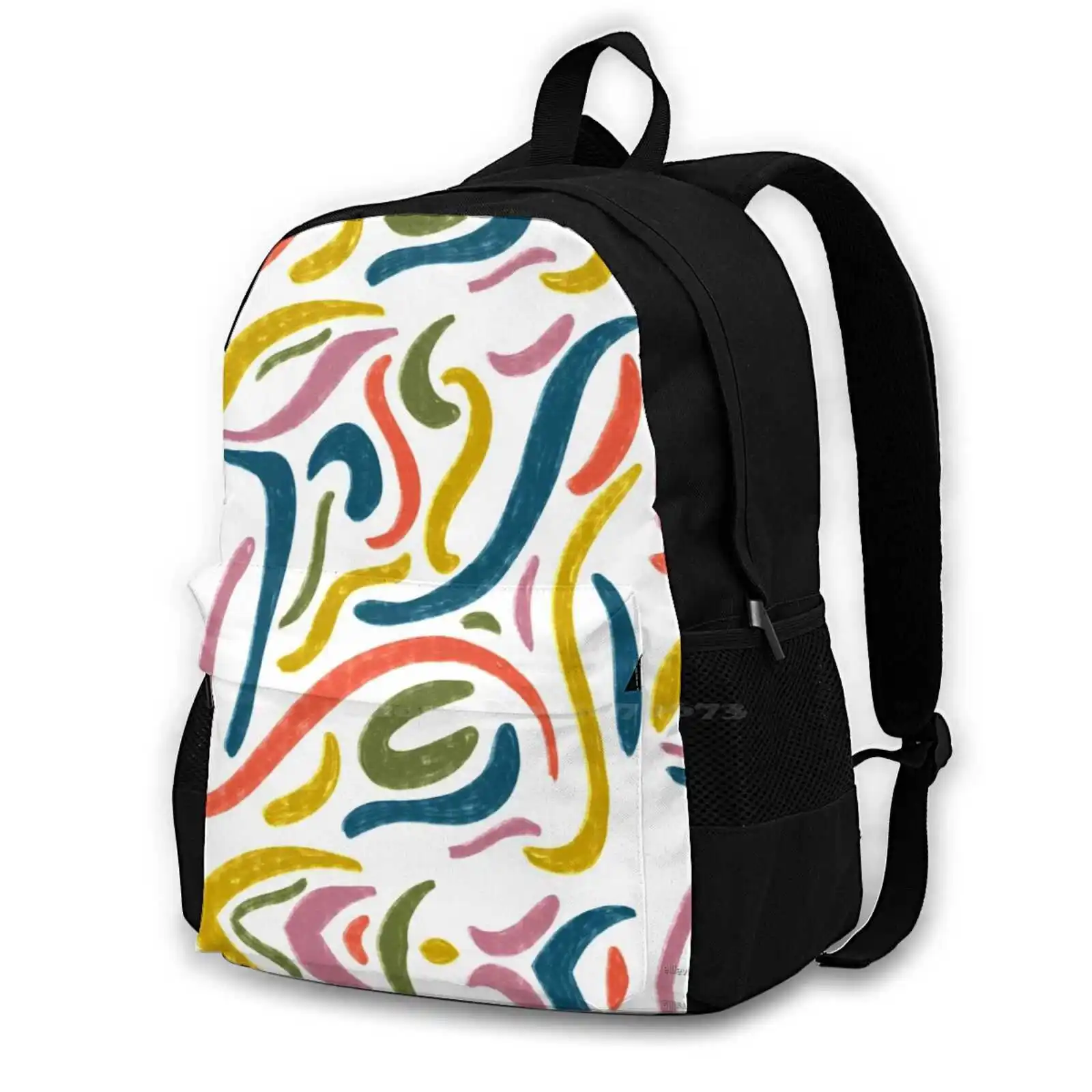 

Рюкзак в полоску для мужчин и женщин, 2 сумки для подростков, черный красочный яркий розовый синий желтый зеленый оранжевый с узором