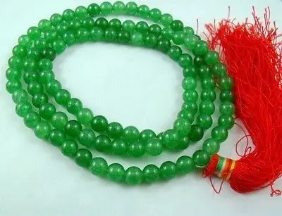 

8mm Tibetan Buddhism 108 Green Chalcedony Prayer Bead Mala Necklace