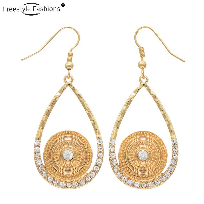 Модные трендовые серьги капли из сплава цинка с кристаллами для