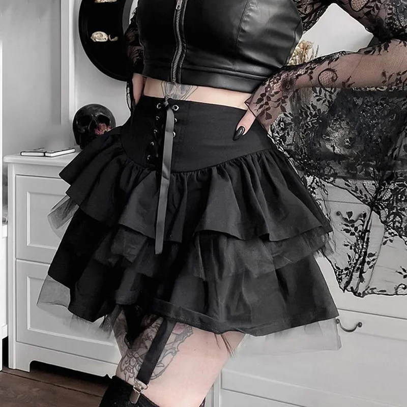 

Женская плиссированная мини-юбка Mall Goth, черная сетчатая винтажная юбка в стиле Харадзюку, в стиле эмо