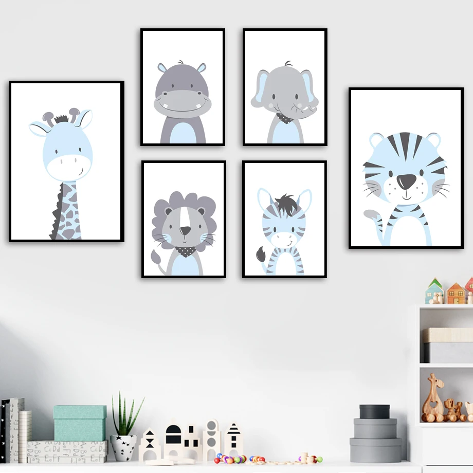 

Giraffe Lion Tiger Elephant Zebra Hippo Animal Nordic Posters And Prints Wall Art Canvas Painting Wall Pictures Kids Room Decor