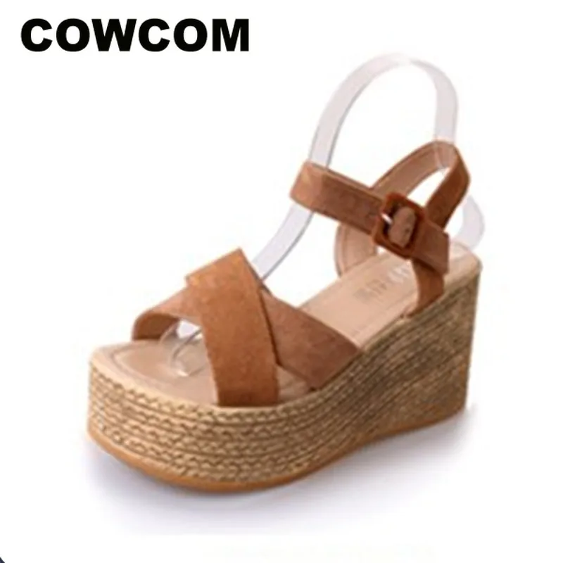 COWCOM/женские босоножки Коллекция 2021 года Однотонные женские туфли в римском стиле