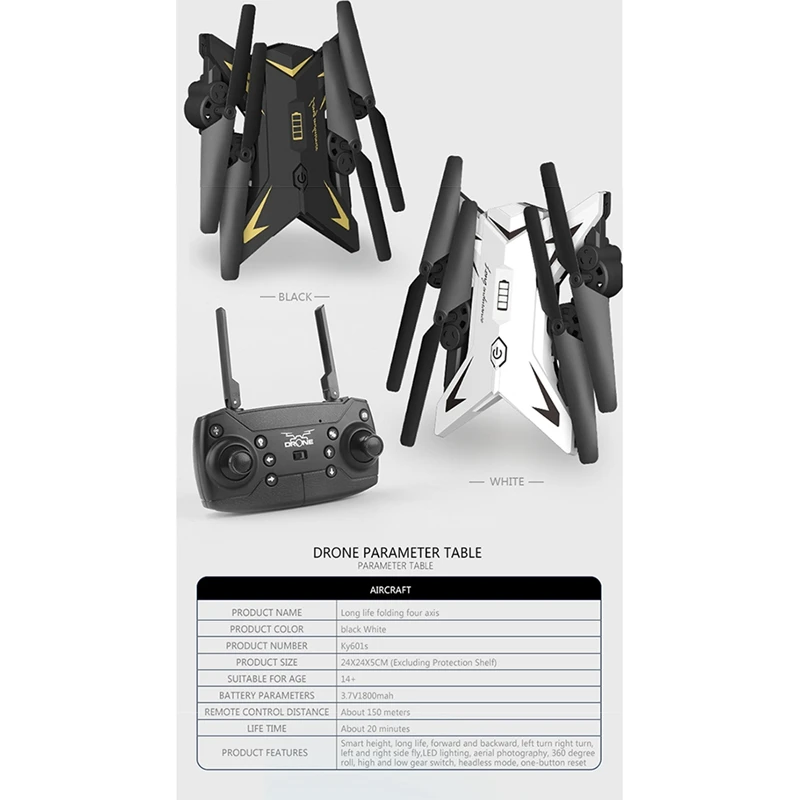 

KY601S RC Folding Drone 4K HD Camera 4CH WIFI FPV Foldable Quadcopter