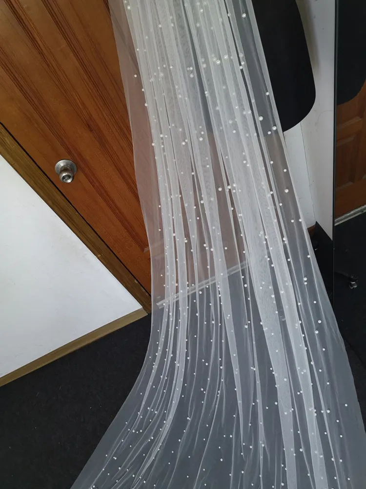 Реальные фотографии белые слоновая кость Длинные перламутровая вуаль один Слои