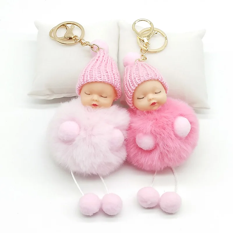 Женский брелок с помпоном и кроличьим мехом бантиком кукольный для ключей