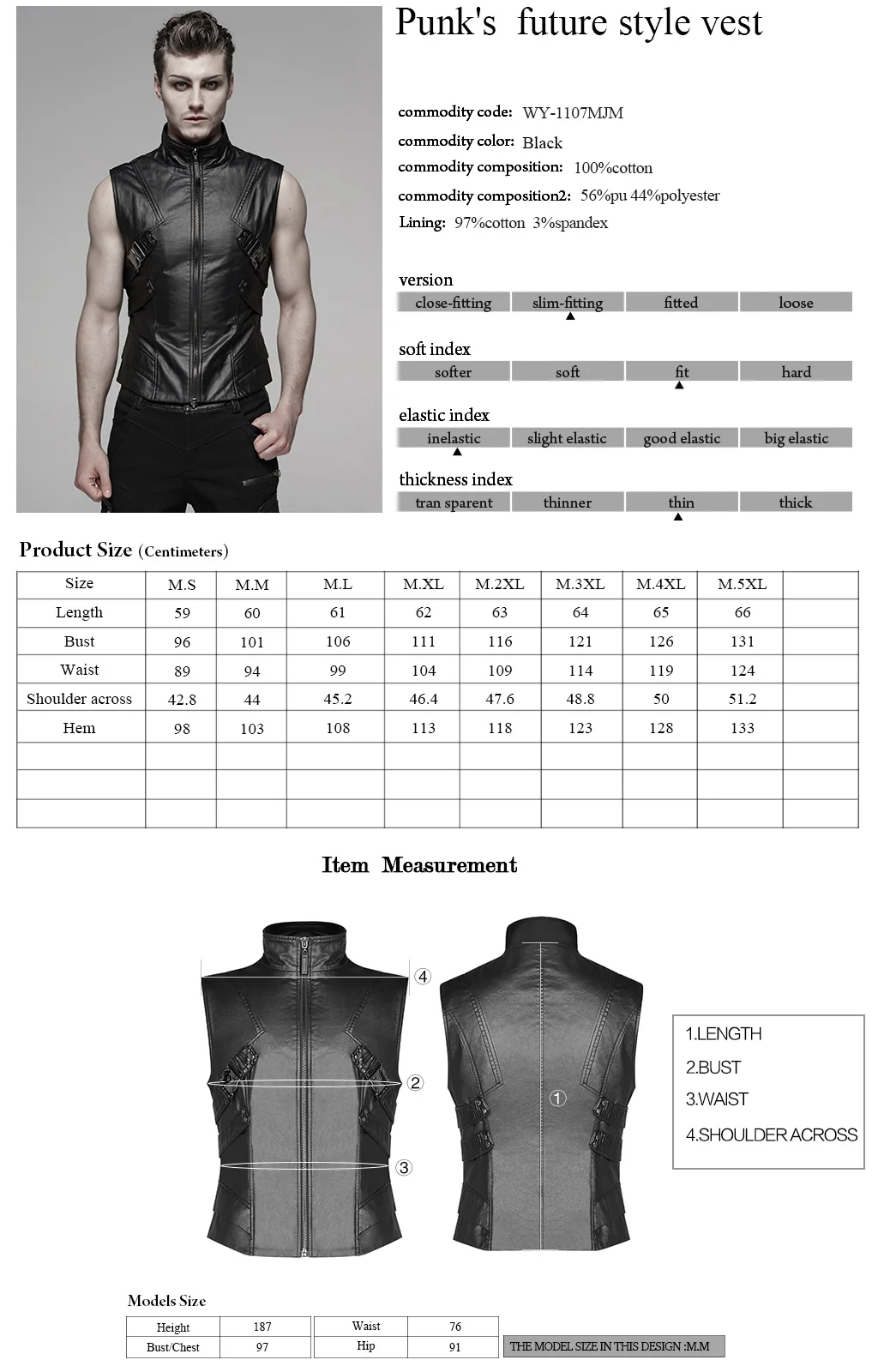 PUNKRAVE Мужской панк красивый жилет без рукавов тяжелый металлический имитация