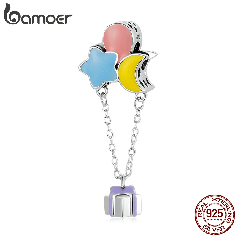 

Bamoer Star Moon Balloon Charm подлинные цветные бусы из стерлингового серебра 925 пробы, изысканная Подарочная коробка, Подвеска для женщин, браслет, ювел...