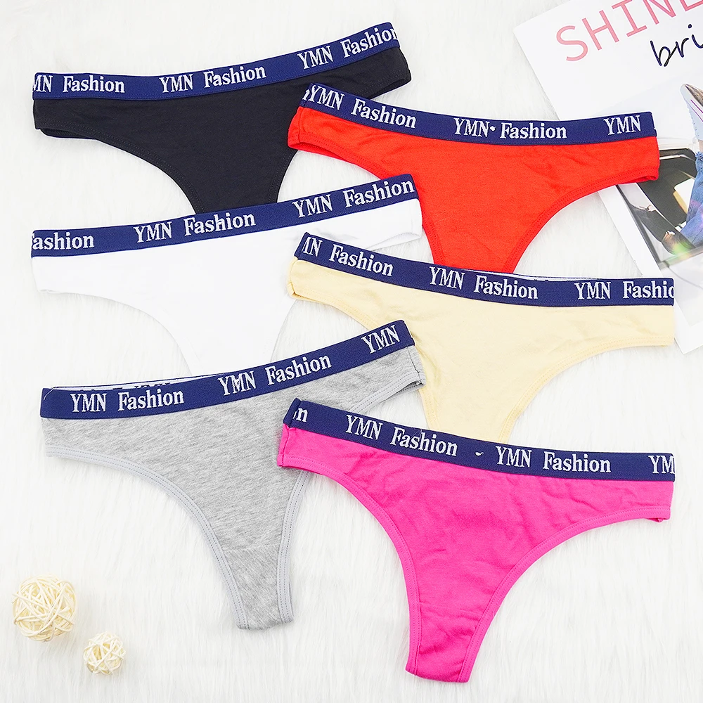 6 Pcs Lot  Women Underwear Sexy G String Thongs for Lady Cotton Panties Sports Style Solid Color Letter T-back Lingerie Femme