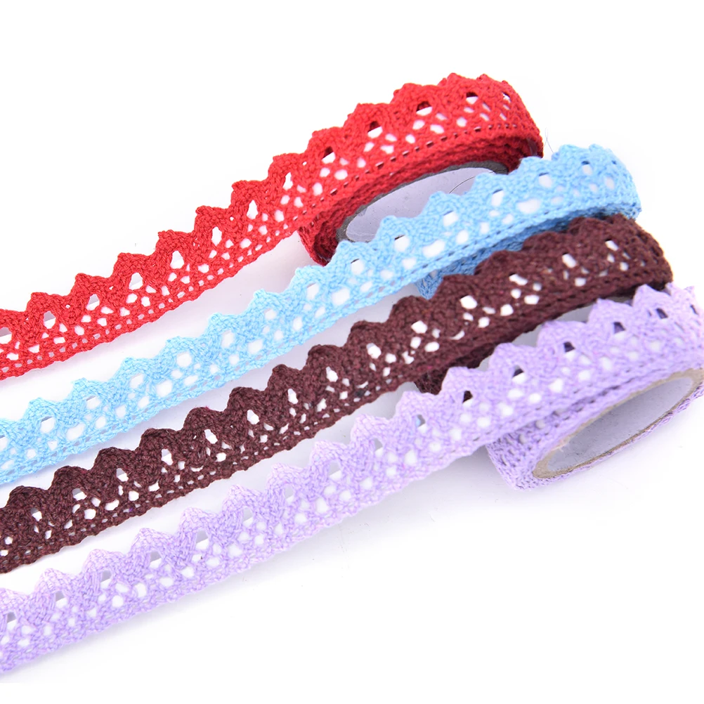 

9 Colors Cotton Lace Fabric White Crochet Lace Roll Ribbon Knit Adhesive Tape Sticker Craft Decoration Stationery Supplies 1PC