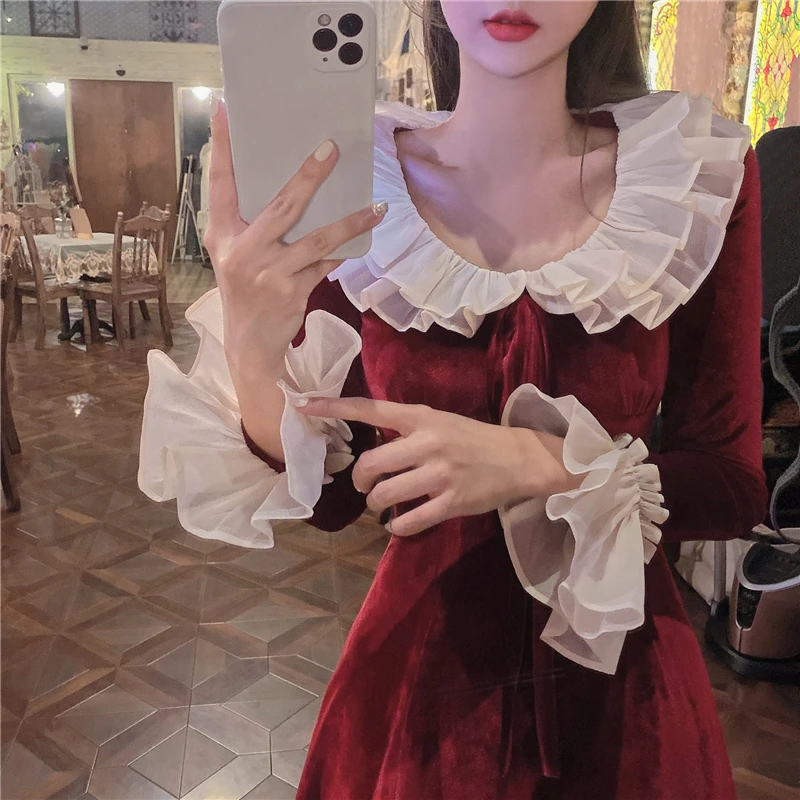 

Christmas Elegant Dress Women Spring Patchwork Party Mini Dress Female French Style Japanese Korean Kawaii Dress Women 2021 New