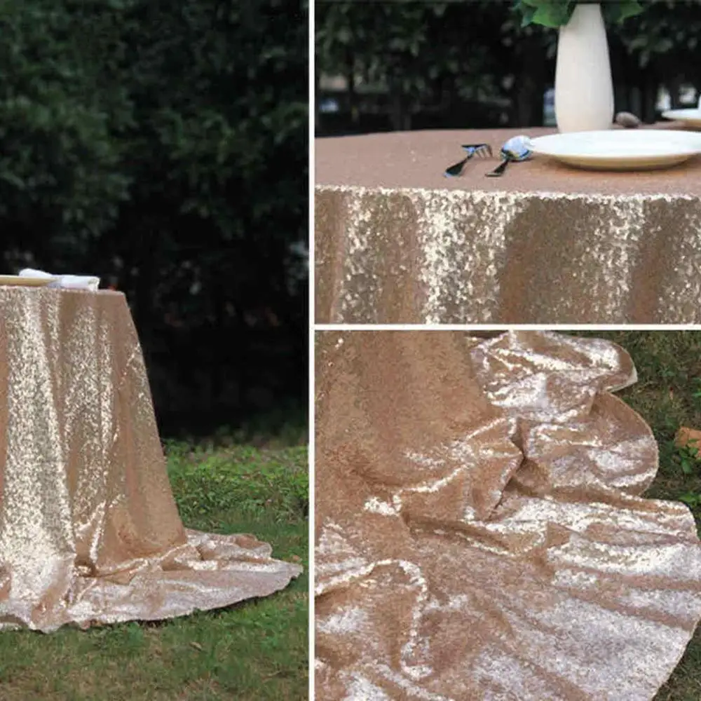 48 ''круглая (120 см) блестящая скатерть цвета шампанского с блестками для