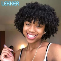 lekker short afro kinky curly bob human hair wigs with bangs for women natural brazilian remy honey blonde sassy curl fluffy wig