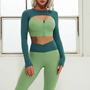 Cloud Hide Sexy Zipper Yoga Set Gym Fitness Sport Suits Sports Wear Women Clothing Yoga Pants Leggin