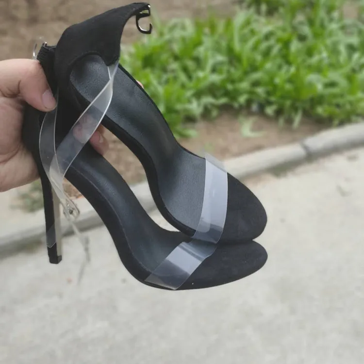 

2020 summer new fairy Crystal ins Super fire one-character transparent high-heeled shoes sandals female thin heel open toe