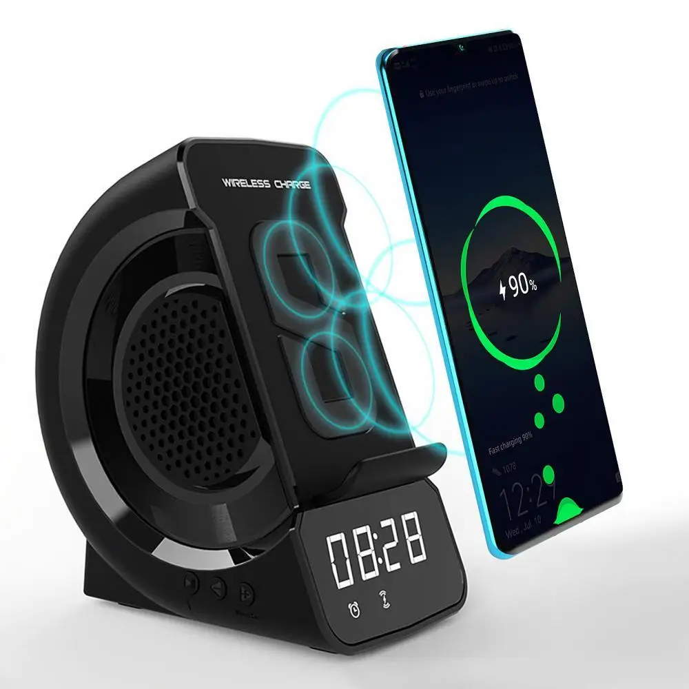 

Беспроводное зарядное устройство с Bluetooth-совместимым динамиком, зарядное устройство для телефона с цифровым светодиодным дисплеем, станци...