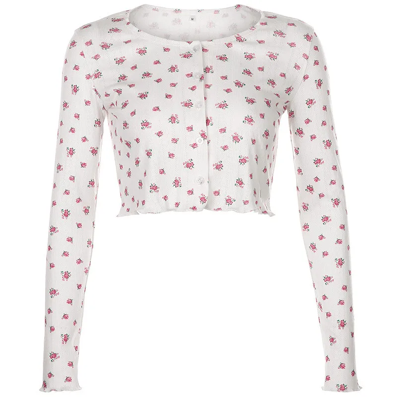 

Harajuku French Rose Print Womens Shirt Vintage Elegant Blouse Women Summer 2021 Long Sleeve Female Clothes Loose BF Shirt