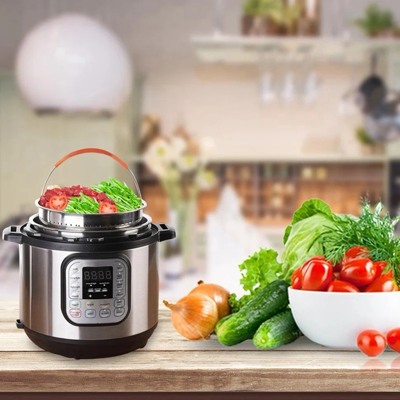 

Stainless Steel Steamer Basket Pressure Cooker with Silicone Covered Handle Sturdy Steamer Basket