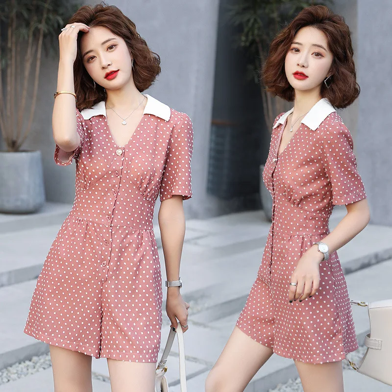 Женские летние шорты в горошек с треугольным вырезом и эластичной резинкой на