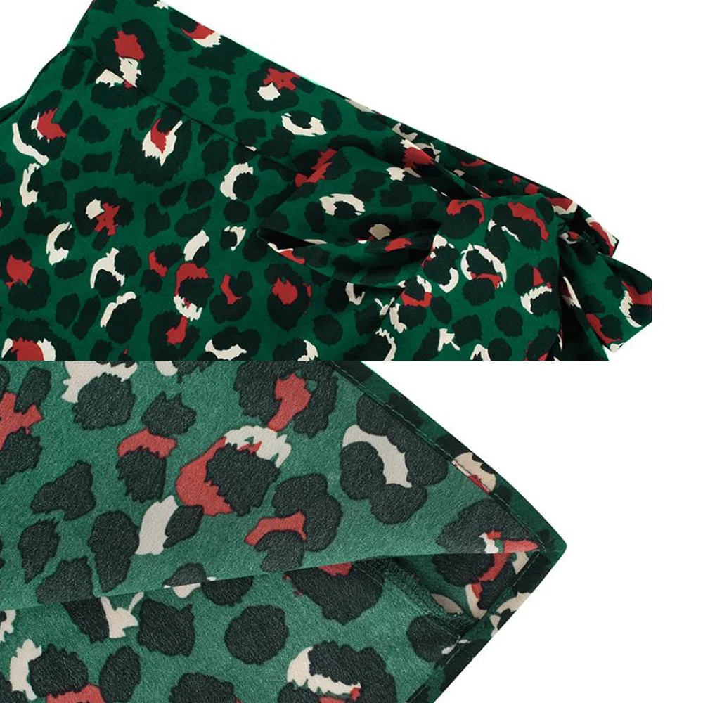 Юбка женская с леопардовым принтом элегантная зеленая шифоновая винтажная