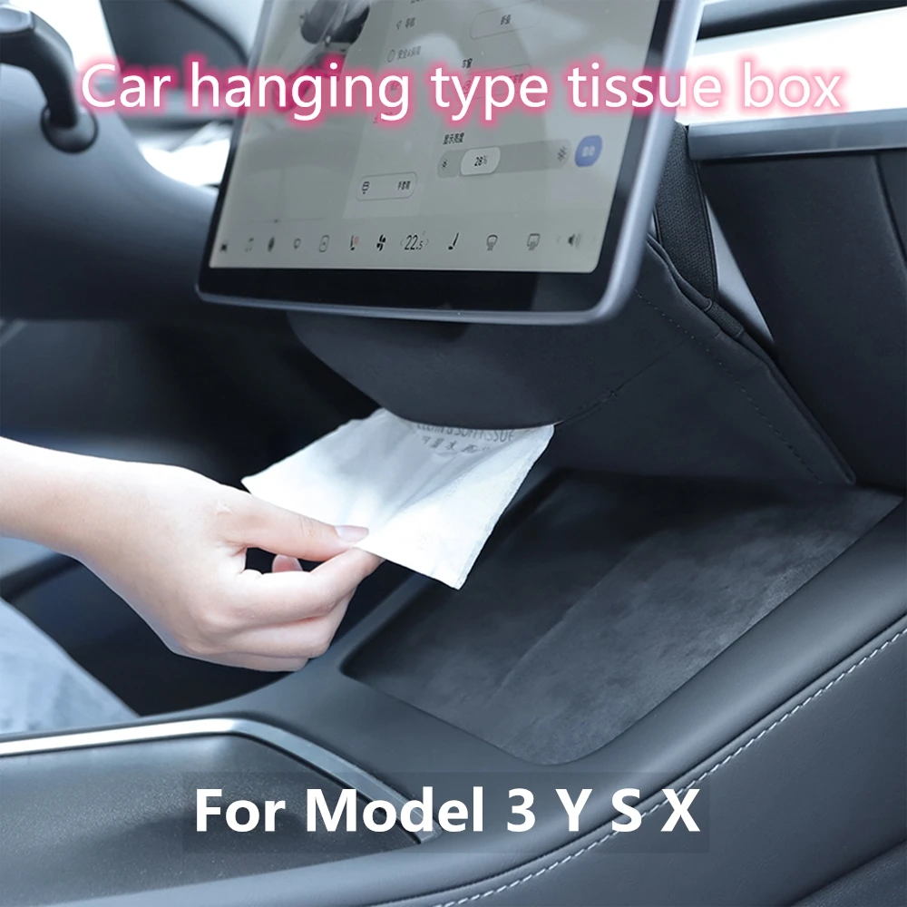 

Car Hanging Type Turned Fur Hidden Tissue Box Hanging Paper Napkin Holder Case For Tesla Model 3 Y S X Interior Accessories