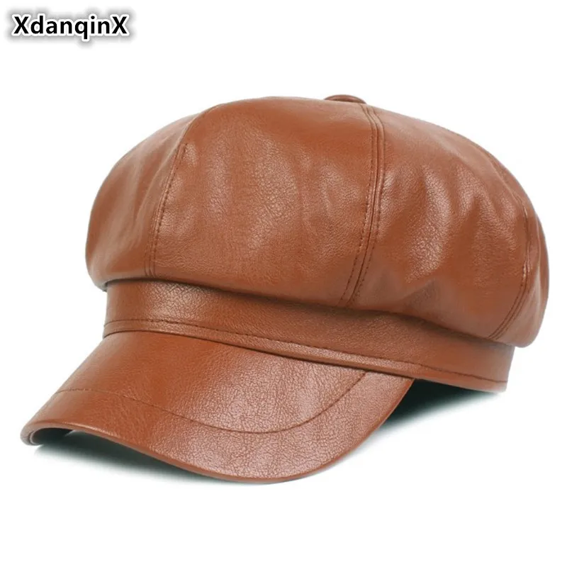 XdanqinX осенне зимняя женская шапка из искусственной кожи кепка Newsboy s элегантная