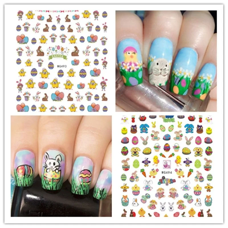 

New Easter 3D Nail Sticker Lovely Animal Rabbite Nail Art Decorations Wraps Decals Slider Design Adhesive Manicure Tips Stickers