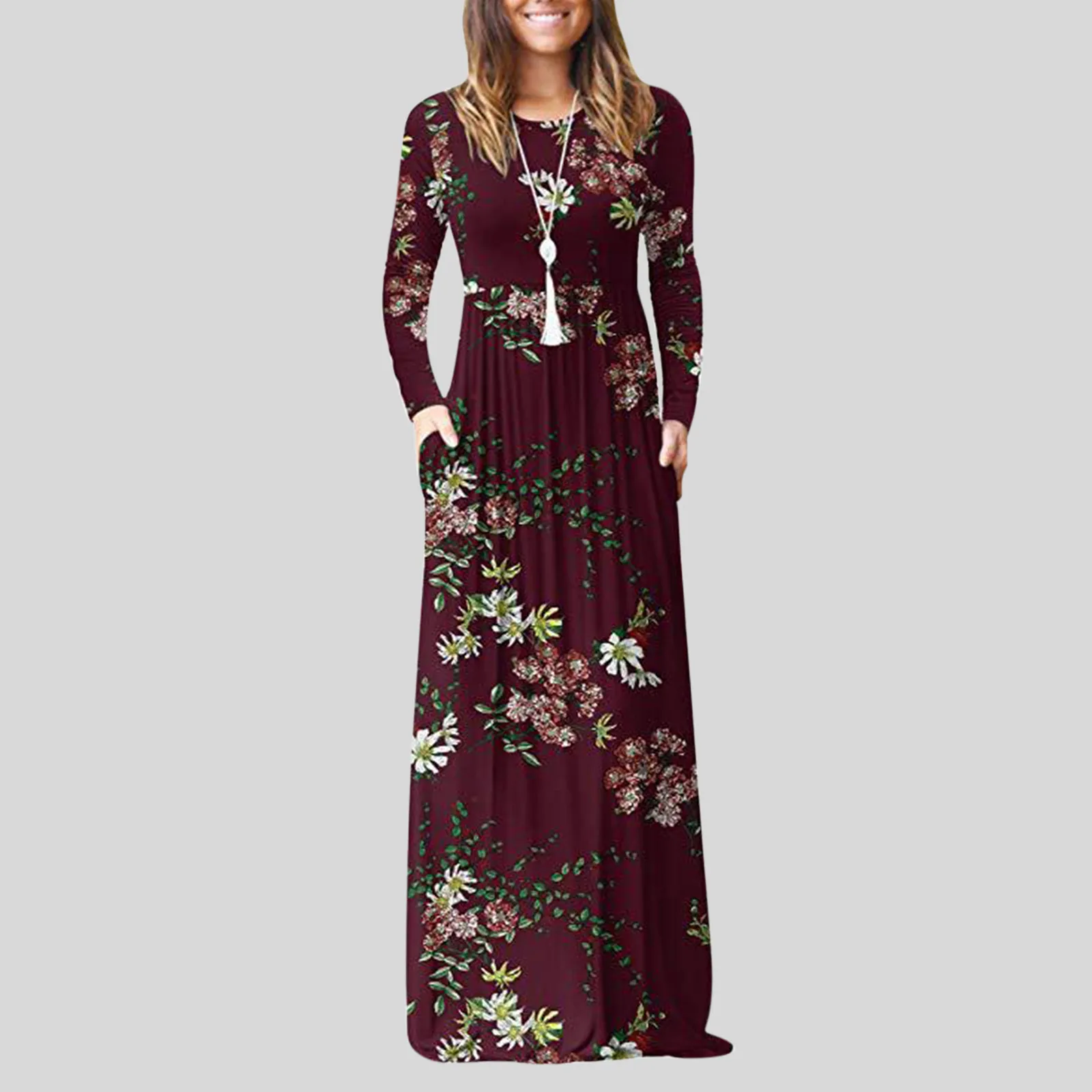 

Low-cut Sexy Maxi Dress Autumn New Floral Dress Fall Dresses For Women 2021 Long-sleeved Long Casual Vestidos Mujer Verano