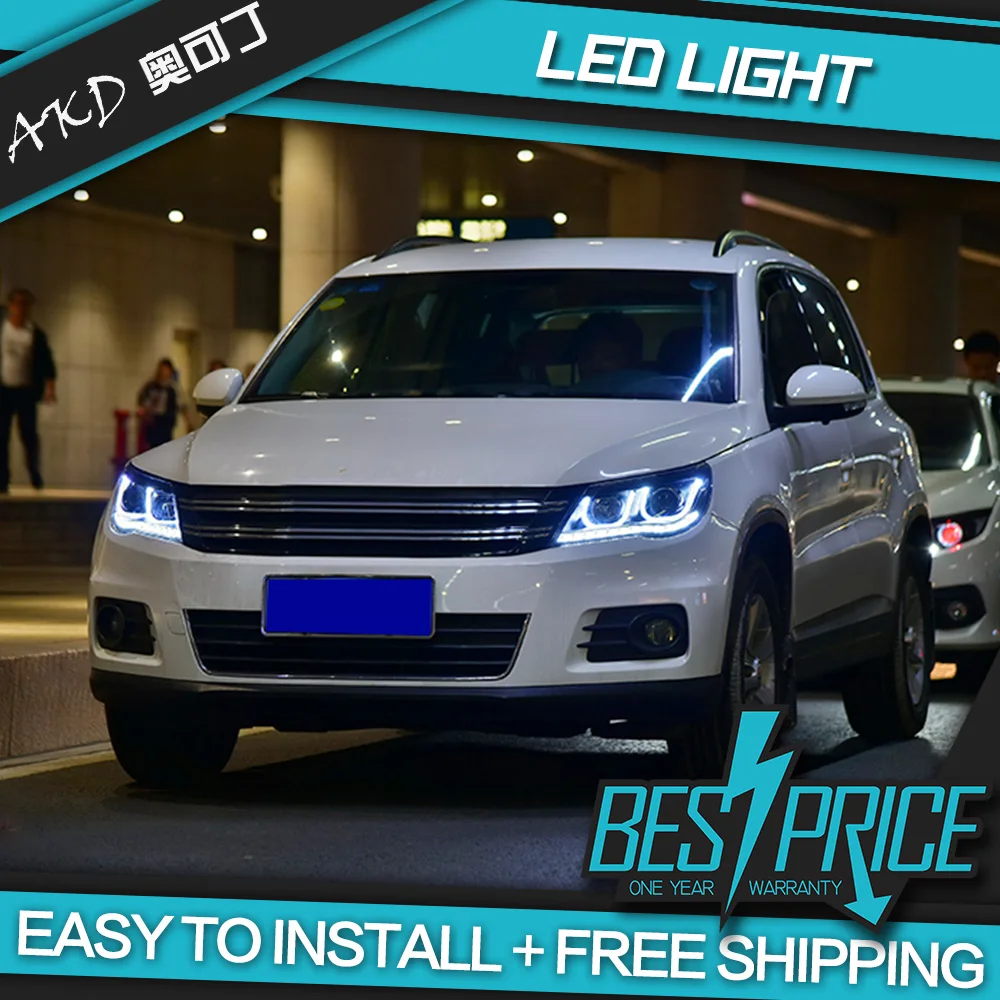 AKD тюнинг Автомобильная фасветильник для Volkswagen Tiguan 2010 2012 светодиодный ная фара DRL