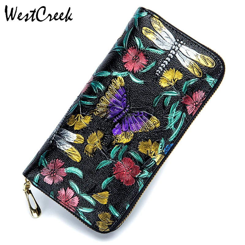 Брендовые женские кожаные кошельки WESTCREEK в стиле ретро с принтом роз женский