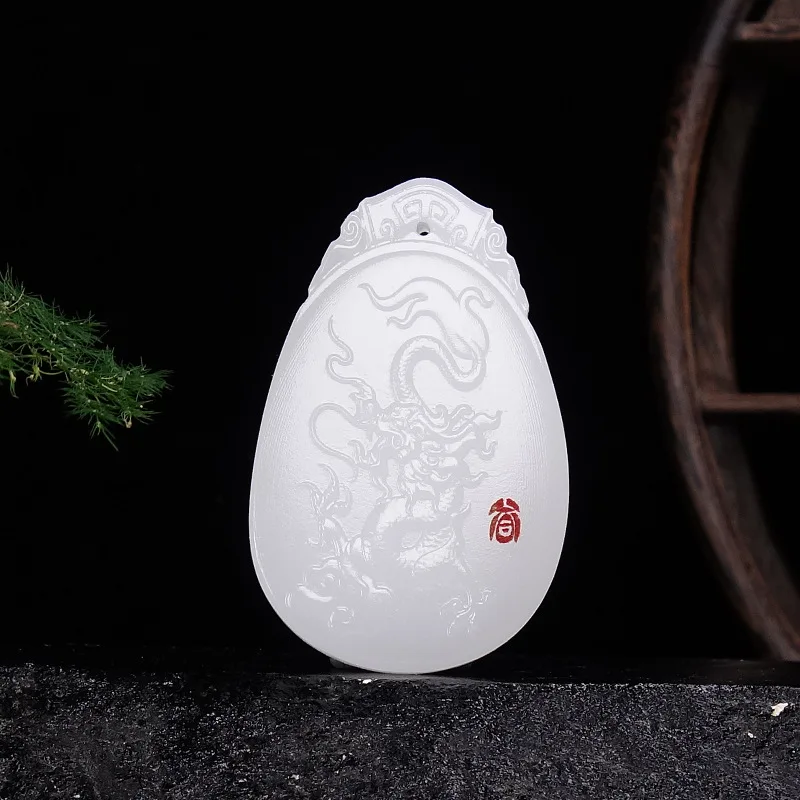 

Chinese Natural White Jade Hand-carved Zodiac Dragon Pendant Fashion Boutique Jewelry Men and Women Necklace Popular Gifts