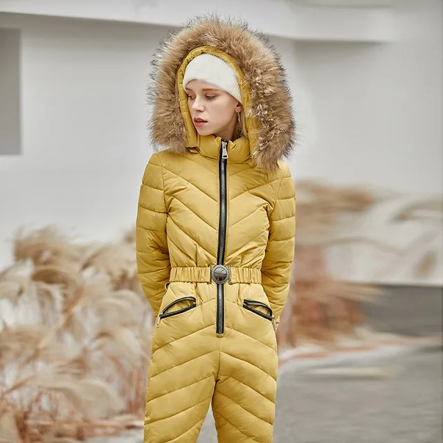 Цвет: желтый New Women Ski jacket and Pant Ski suits Females Jumpsuit Women Snowboard Waterproof Overall Russia - Цвет: Цвет: желтый