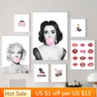 Картины Элизабет Тейлор баббблжэм макияж настенный художественный постер Монро помада на высоких каблуках Печать холст для девушек гардеробная комната Домашний декор