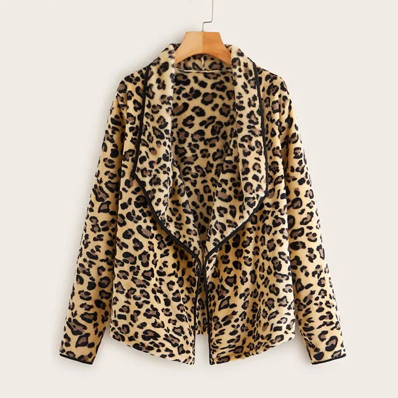 Fur Coat Women Winter 2021 Plus Size Leopard Faux Fluffy Hair Jacket Cardigan Warm Long Cape | Женская одежда