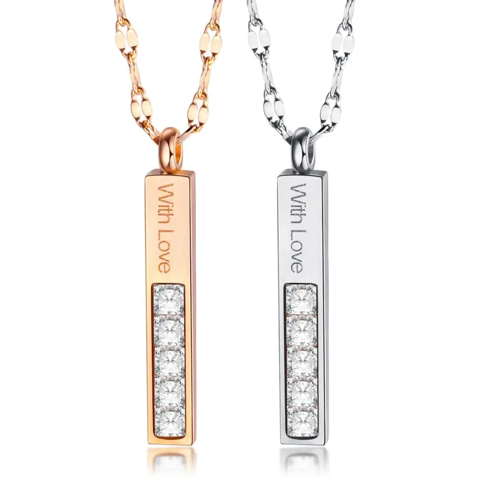 

Classic Rhinestone With Love Geometric Cylinder Chokers Necklace For Women Stainless Steel Cubic Zirconia Wedding Necklace