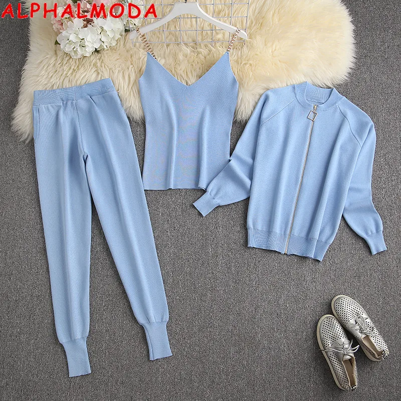 Женский трикотажный костюм ALPHALMODA кардиган на молнии с цепочкой жилет и брюки 3 шт.