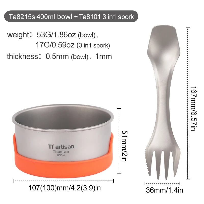 with bowl(400) Rover Camel легкий вес Открытый Кемпинг 3 в 1 Титан Spork Титановая Ложка-вилка-набор ножей - Цвет: with bowl(400)