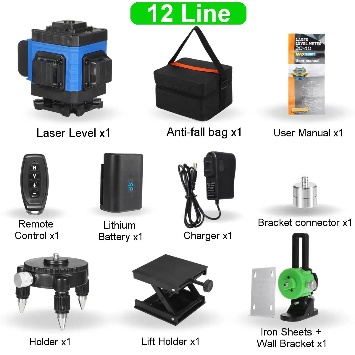 

16 Line Green light 4D Auto Self-Leveling Laser Levels 360 Horizontal Adjustment Super Powerful Green Laser With Digital Battery