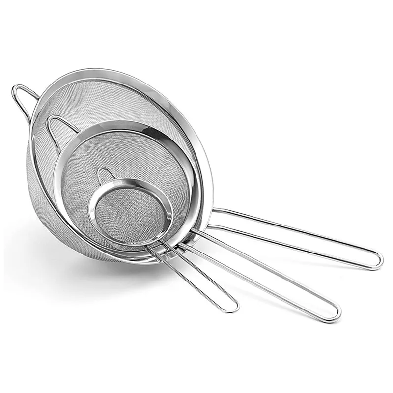 

Stainless Steel Kitchen Handheld Screen Mesh Strainer Flour Sieve Cooking Oil Strainer Colander Kitchen Accessories Splashproof