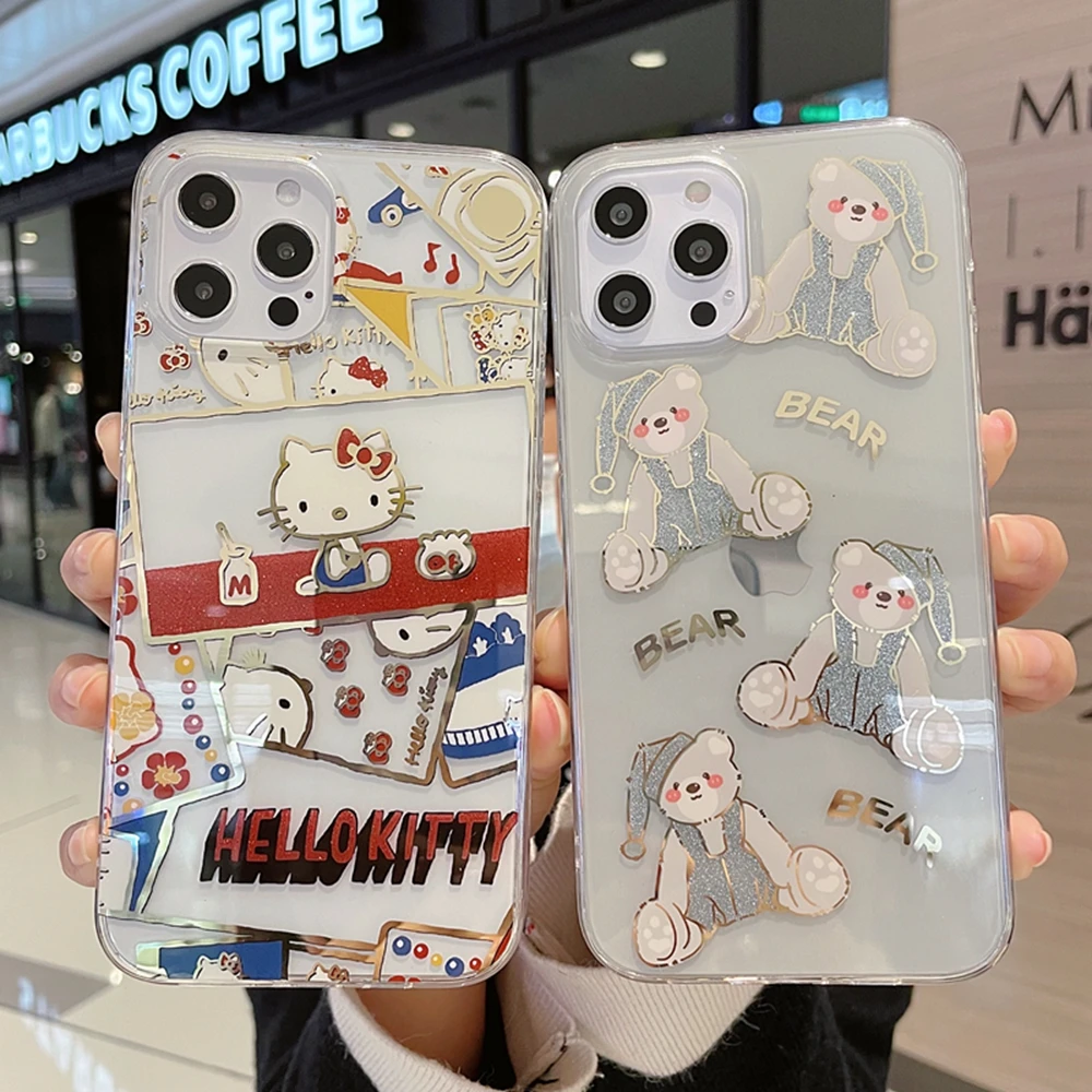 

INS Funny Cartoon Bear Protection Transparent Silicon Phone Case For iPhone 12 11 Pro MAX X XS XR 7 8 plus SE2 Simple soft Cover