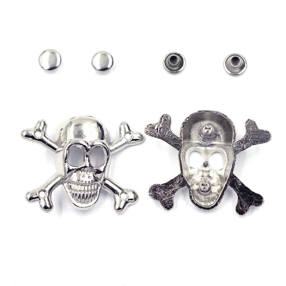 

5Sets Silver Tone Punk Garment Rivets Skeleton Skull Crossbone Studs Spots Belt Bag Shoes Clothes Crafts Sewing Hardware 36x29mm