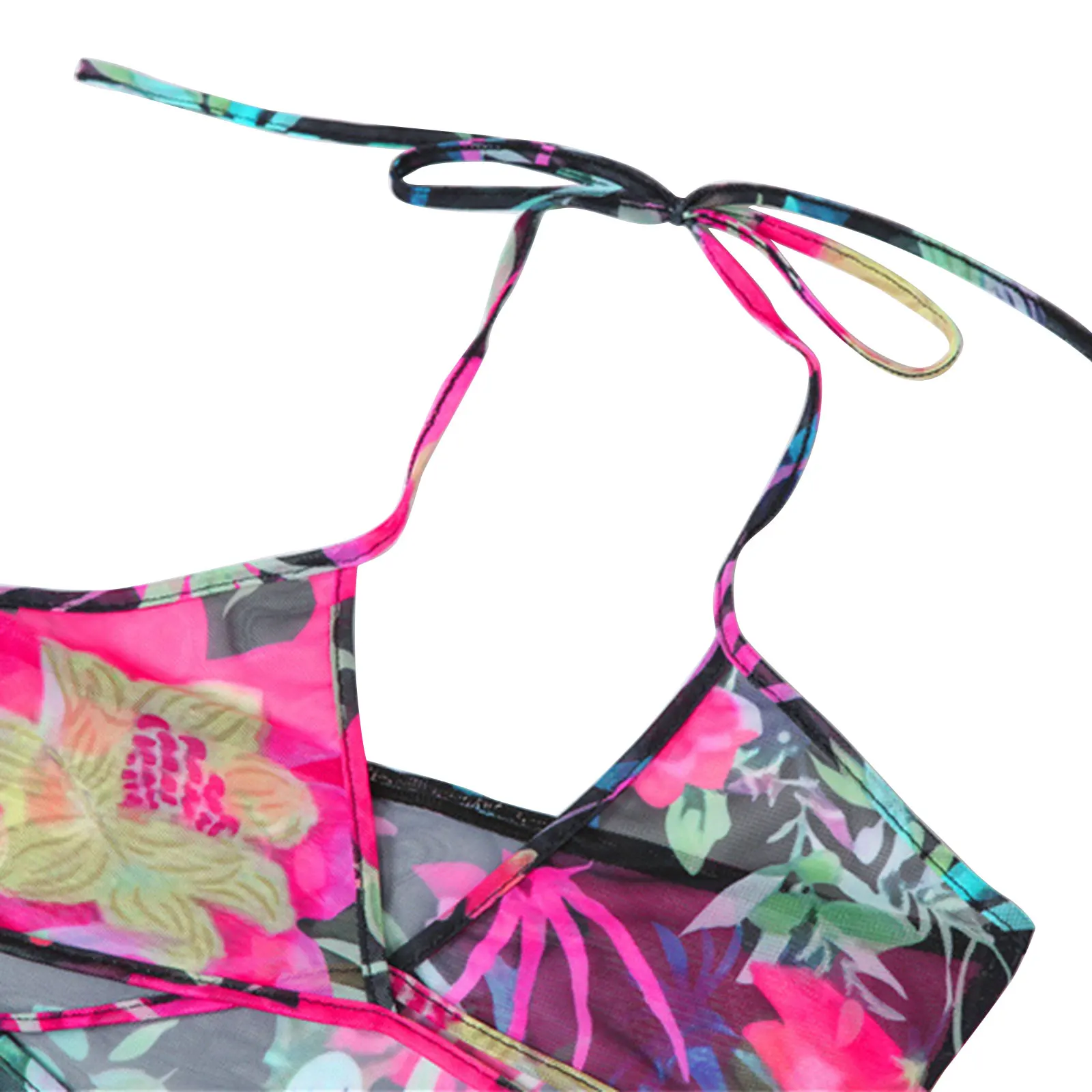 

Female Long Dress, Flower Print Halter Neck Sleeveless Hollow Out 1-Piece for Summer, S/M/L